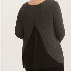 EUC Torrid Grey Chiffon-Back Zip Sweater Sz 2